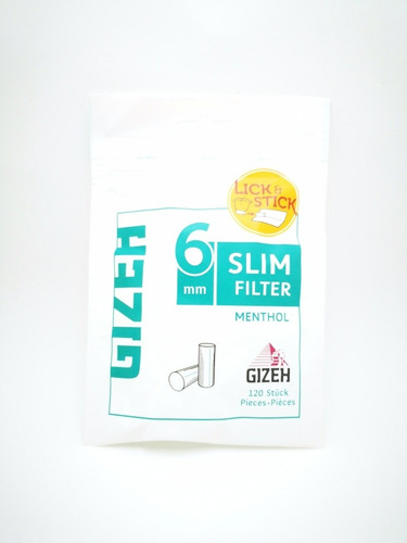 Filtro Gizeh Mentol X10 Slim Con Goma 6mm 120 Unidades 