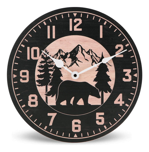 Reloj De Pared De Cabaña De 12 Pulgadas, Reloj De Oso De Mad