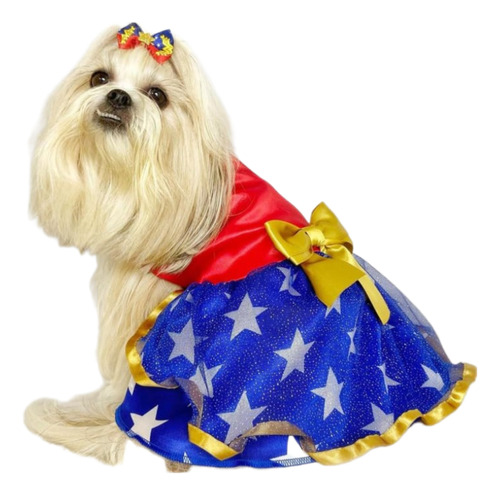 Roupa Cachorro Fantasia  Mulher Maravilha P/ Caes Gatos