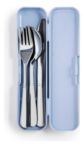 Set De 3 Cubiertos Con Estuche Para Lunch Inox Marca Ibili Color Plata