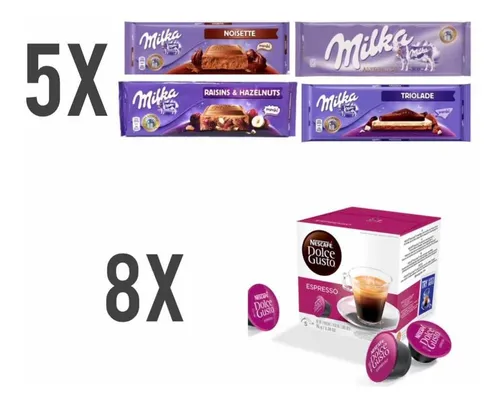 Kit 8 Cxs Capsula Dolce Gusto 16p + 5 Barras Milka 100g | Frete grátis