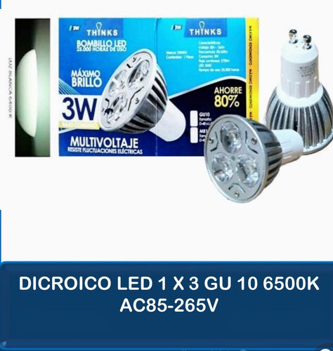 Bombillo Ojo De Buey Dicroico Led 1x3 Gu 10 6500k Luz Blanca