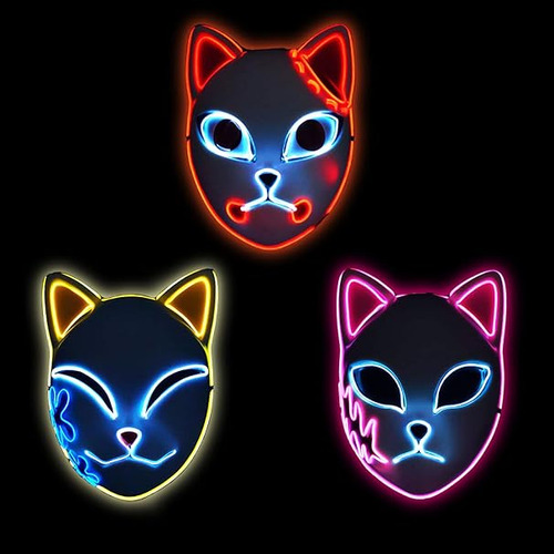 3 Pcs Led Demon Mask Halloween Japanese Slayer Cartoon Led C