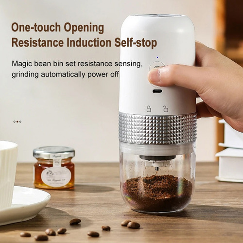 Moledor De Café Y Especias Inalámbrico Portátil Cerámica Usb Color Blanco