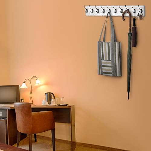 Perchero Rústico Pared Madera Maciza Pino Blanco 10 Ganchos