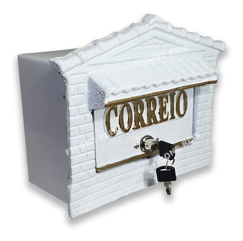 Caixa De Correio Embutir Muro Com Chave Frontal - Aluminio Cor Branco E Ouro