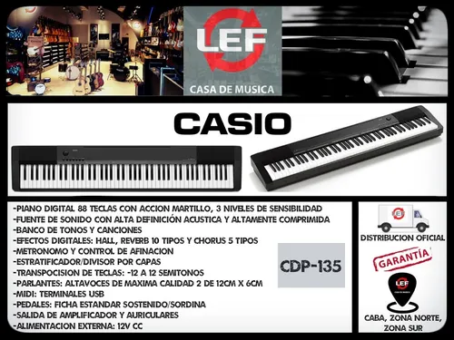 Piano El ctrico Casio Cdp135 Bk 88 Teclas Fuente Pedal