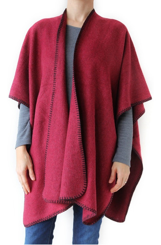 Imagen 2 de 4 de Ruana Poncho Lisa Mantón Mujer Lana Tejido