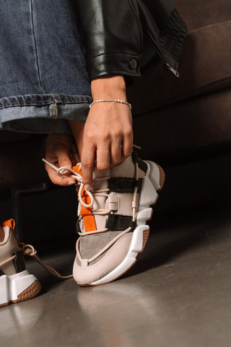 Zapatillas Mujer Urbanas Cuero Cordon Externo Moda Maria