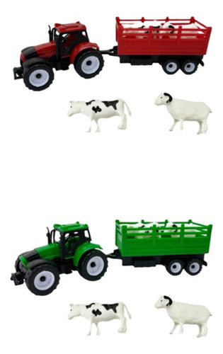 Trator Carrinho Fricção 30cm + Animais Fazendinha Brinquedo