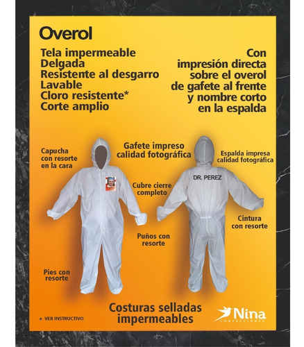 Overol Médico  Industrial De Protección Reutilizable Lavable