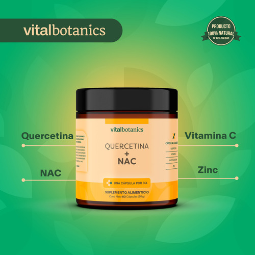 Quercetina + Nac 60 Capsulas A Base De Quercetina, Nac, Zinc