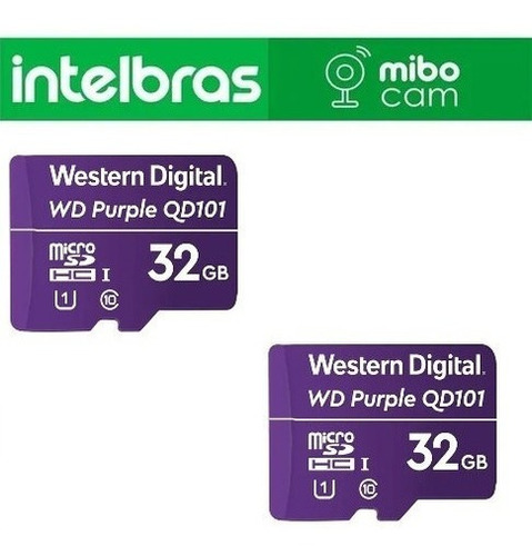 Imagem 1 de 5 de Kit 2 Cartão Micro Sd 32gb 16tbw Intelbras Classe 10 Mibocam