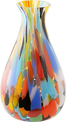 Jarron Cristal Murano Soplado A Mano Con Confeti Multicolor