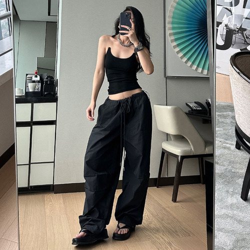 Pantalones Cargo Y2k Mujer High Street Cordón Oversize
