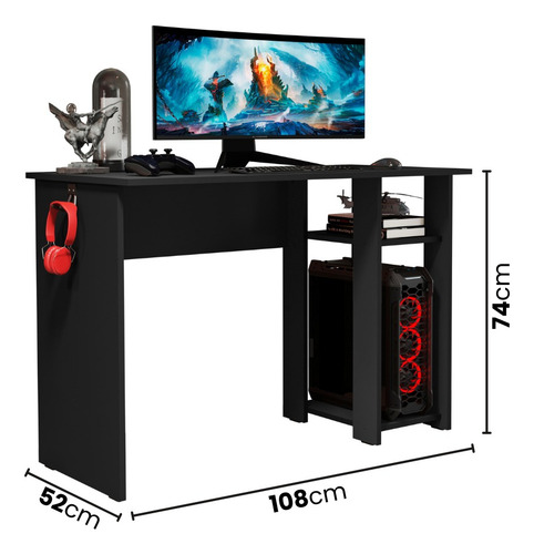 Mobigu Escrivaninha Mesa Gamer Para Computador Com Espaço Gabinete Preto