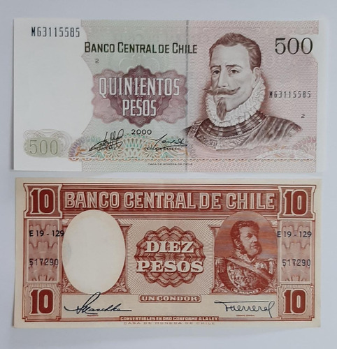 Pack Billete De $500 Año 2000 + Billete De $10 Año 1958 Unc