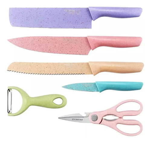 Evcrierh Kitchen Knife Utensílios De Cozinha Com Facas Coloridas E Tábua 7 Peças Cor Mesclado