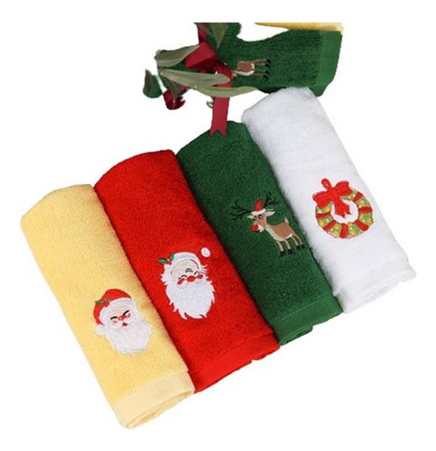 A Pack De 4 Toallas Navideñas De Puro Algodón Navidad