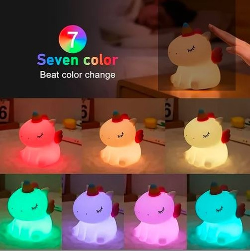 Velador Infantil Led Usb Luz Noche Silicona Unicórnio Blanco Unicornio