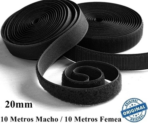 Fecho Contato Fita 20mm Preta 10m Laço Artesanato Promoção