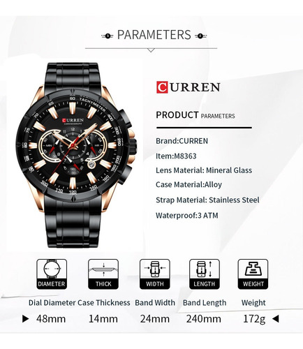 Reloj De Cuarzo De Negocios Curren 8363 A La Moda Para Hombr