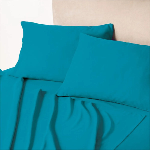 Juego De Sábanas Esencial Matrimonial Esmeralda Turquesa Lisas Marca Concord