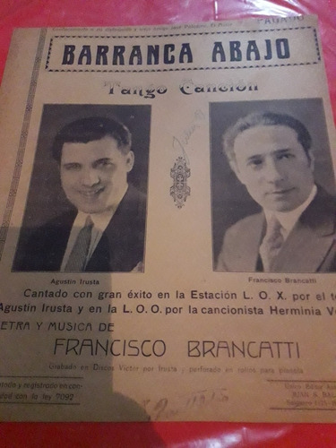 Partitura Barranca Abajo Tango Francisco Brancatti Irusta 