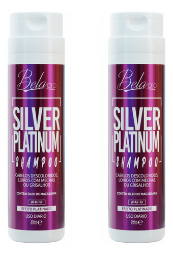 2x Shampoo Profissional Silver Platinum Bela Pro 300 Ml