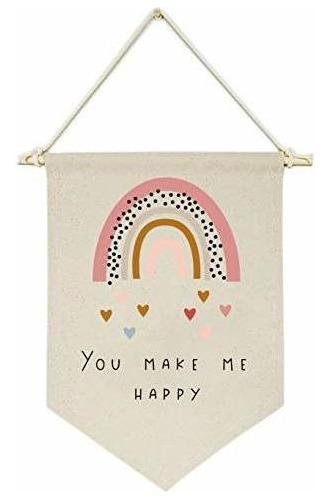 You Make Me , Rainbow, Heart Canvas Hanging Flag Banner...