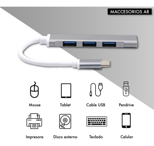 Imagen 2 de 10 de Hub Aluminio Usb C 4 Puertos Usb 3.0 Compatible Mac Win Lin