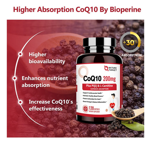 Nature Target Coq10-200 Mg Con Pqq L-carnitina Y Omega-3, Co