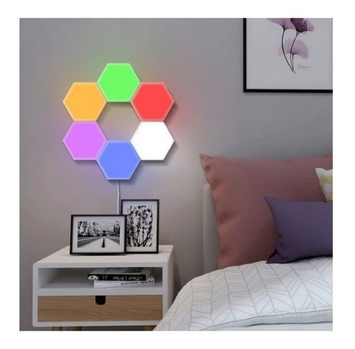 Imagen 2 de 10 de Lampara Led Táctil Rgb Multicolor X6 Pared Modular Hexágono