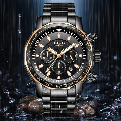 Relógio Masculino Lige 9871 Original Aço Inox Preto