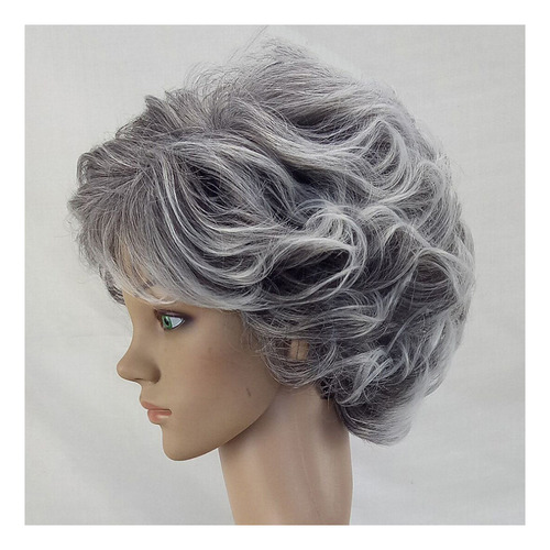 Picture Color: Elegante Peluca Rizada Gris Plateado Para Per