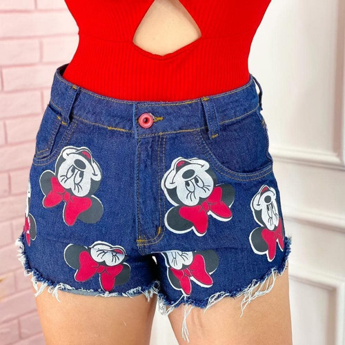 Imagem 2 de 3 de Shorts Jeans Feminino Cintura Alta Desfiado Hot Pants St011