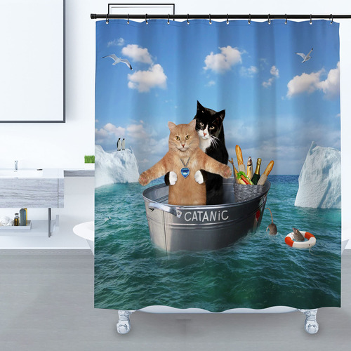 Domoku Cortina Ducha Diseño Gato Divertido Para Mascota Baño