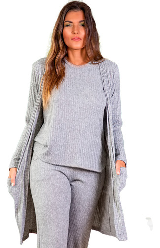 Pijama Mujer Invierno Morley Liso Negro O Gris Bianca 20433