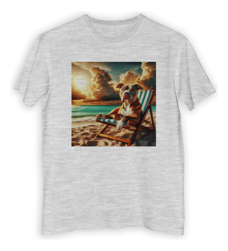 Remera Niño Pitbull Perro Descansando Arena Playa