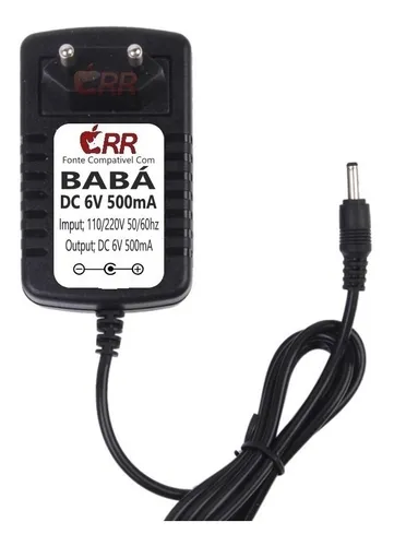 comprar Fonte Carregador Baba Eletrônica  6v Bivolt 500ma Bico Fino
