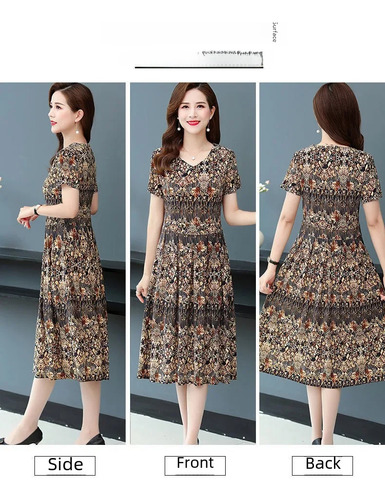 Elegante Vestido Midi Con Cuello En V Y Estampado Floral Par