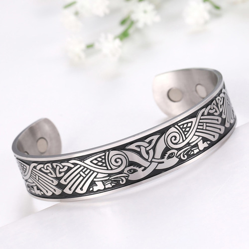 Imagen 6 de 10 de Pulsera Magnetica Hombre Energia Terapia Imanes Acero Plata