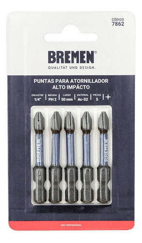 Punta Atornillador Impacto Bremen Ph2 X 50mm X 5u 7862 Dgm