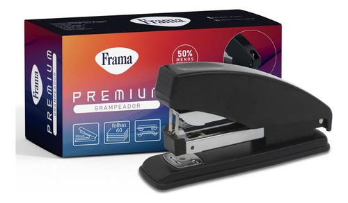 Grampeador Frama Premium 16 Cm Até 60 Folhas Menos Esforço Cor Preto