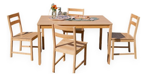 Juego De Comedor Mesa + 4 Sillas Madera [uruguay Bamboo]