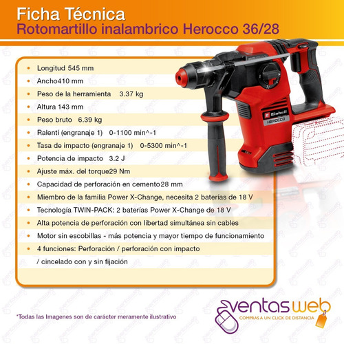 Imagen 8 de 9 de Rotomartillo Cincelador 3,2 Jou Brushless Einhell 2 Baterias