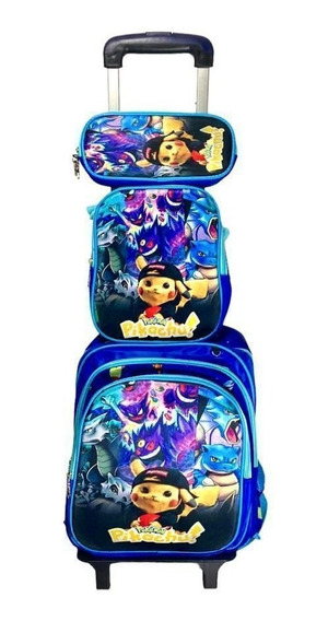 Mochila Con Ruedas Pokemon Pikachu Lonchera + Estuche | Cuotas sin interés