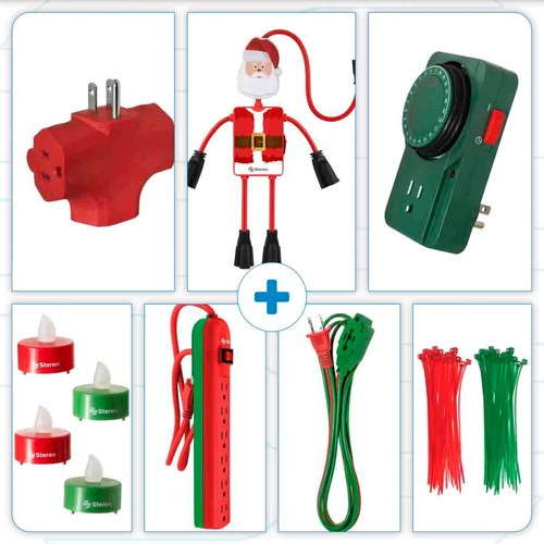 Multicontacto Paq Santa Y Luces Navidad Epack-nav-11 Steren Color Rojo