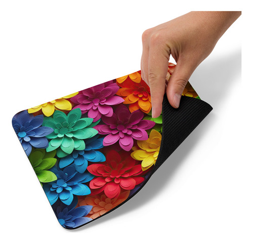 Mouse Pad Svart Diseño Con Flores Colores Arcoiris Md4