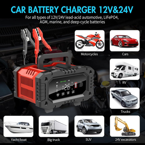Cargador De Batería Portátil Lifepo4 De 0 A 20 A, 12 V, 24 V